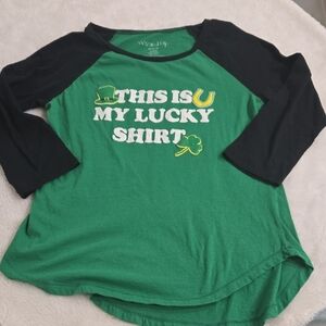 Wonderly Green and Black Raglan 'This Is My Lucky Shirt' Tee